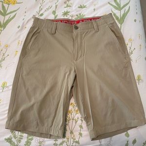 Men’s tan Under Armour golf shorts